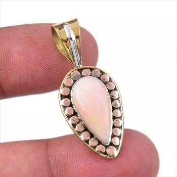 Natural Pink Opal Gemstone 925 Solid Sterling Silver Two Tone Pendant 1.50 m5P75