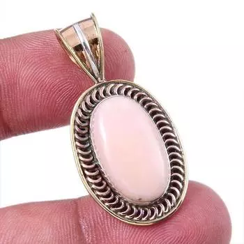Natural Pink Opal Gemstone 925 Solid Sterling Silver Two Tone Pendant 1.50 Z7F66