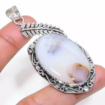 Подвеска из стерлингового серебра 925 пробы с натуральным розовым опалом 2,76 дюйма u7V54