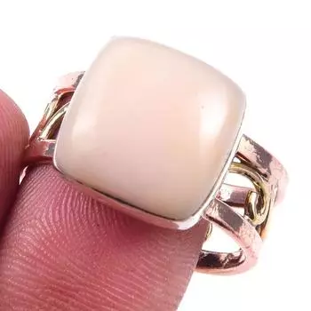 Natural Pink Opal Gemstone 925 Sterling Silver Jewelry Two Tone Ring S.10.5 l6i98