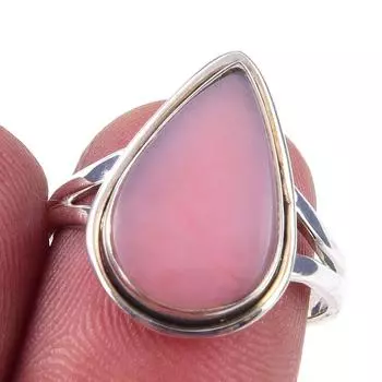 Natural Pink Opal Gemstone Handmade 925 Solid Sterling Silver Ring Size 7 w0m93