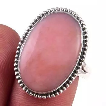 Natural Pink Opal Gemstone Handmade 925 Solid Sterling Silver Ring Size 9 q4C44