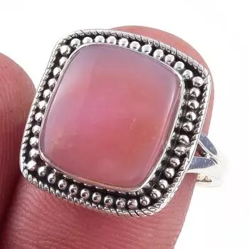 Natural Pink Opal Gemstone Handmade 925 Solid Sterling Silver Ring Size 8 M0D22