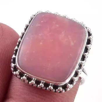 Natural Pink Opal Gemstone Handmade 925 Solid Sterling Silver Ring Size 7 f2Q55