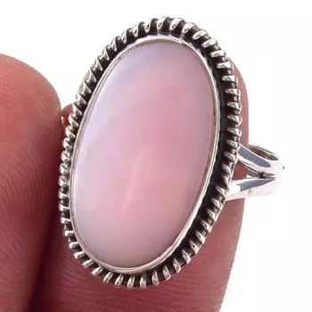 Natural Pink Opal Gemstone Handmade 925 Solid Sterling Silver Ring Size 9 i2b53