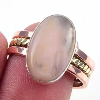Natural Pink Opal Gemstone Handmade 925 Sterling Silver Two Tone Ring S.9 F2S49