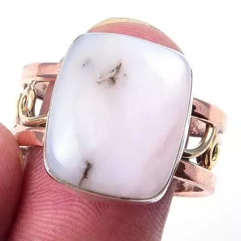 Natural Pink Opal Gemstone Handmade 925 Sterling Silver Two Tone Ring S.10 G1f47