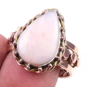 Natural Pink Opal Gemstone Handmade 925 Sterling Silver Two Tone Ring S.6 E5a34