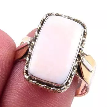 Natural Pink Opal Gemstone Handmade 925 Sterling Silver Two Tone Ring S.9 S7R37