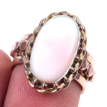 Natural Pink Opal Gemstone Handmade 925 Sterling Silver Two Tone Ring S.6 t0A24