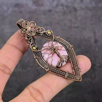 Natural Pink Opal Gemstone Handmade Copper Wire Wrap Jewelry Pendant 3.07 l3C90