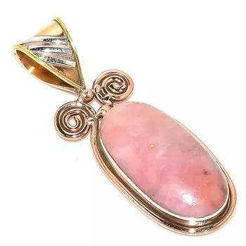 Natural Pink Opal Gemstone Two Tone 925 Solid Sterling Silver Pendant 1.75 V0a87