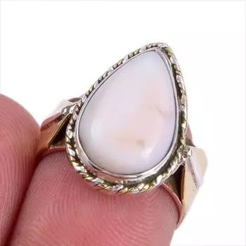 Natural Pink Opal Gemstone Two Tone 925 Sterling Silver Jewelry Ring Size 6 a0v55