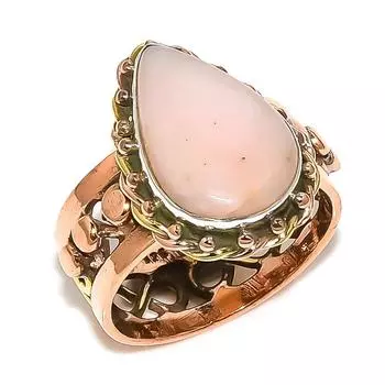 Natural Pink Opal Gemstone Two Tone 925 Sterling Silver Jewelry Ring S.9.5 c1K01