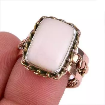 Natural Pink Opal Gemstone Two Tone 925 Sterling Silver Jewelry Ring Size 8 C2Q58