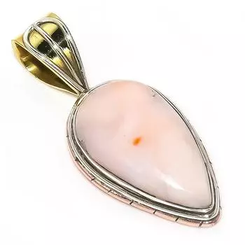 Natural Pink Opal Gemstone Two Tone 925 Solid Sterling Silver Pendant 1.50 o8a71
