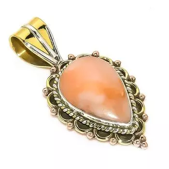 Natural Pink Opal Gemstone Two Tone 925 Solid Sterling Silver Pendant 1.50 Z7L81