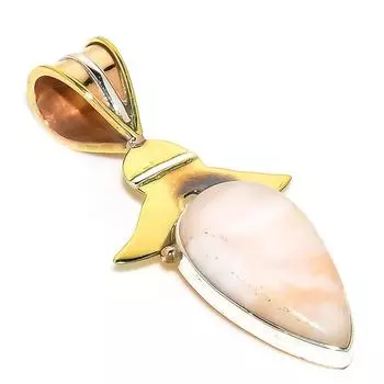 Natural Pink Opal Gemstone Two Tone 925 Solid Sterling Silver Pendant 1.75 J8t93
