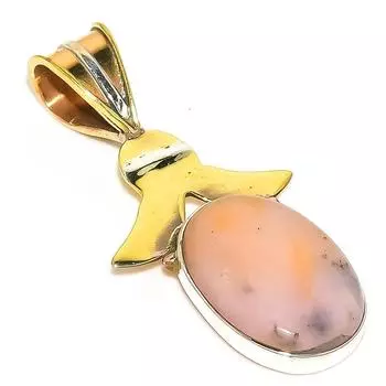 Natural Pink Opal Gemstone Two Tone 925 Solid Sterling Silver Pendant 1.75 t8w95