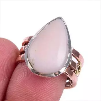 Natural Pink Opal Gemstone Two Tone 925 Sterling Silver Jewelry Ring Size 8 s9u35