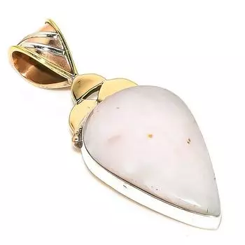 Natural Pink Opal Gemstone Two Tone 925 Solid Sterling Silver Pendant 1.75 t6G34