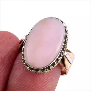 Natural Pink Opal Gemstone Two Tone 925 Sterling Silver Jewelry Ring Size 8 Y1p88