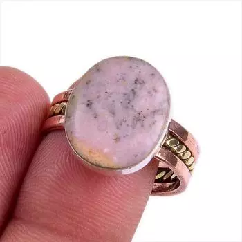 Natural Pink Opal Gemstone Two Tone 925 Sterling Silver Jewelry Ring S.10 Q0G09