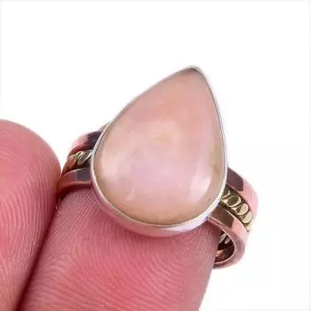 Natural Pink Opal Gemstone Two Tone 925 Sterling Silver Jewelry Ring Size 7 K4Q60