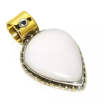 Natural Pink Opal Gemstone Two Tone 925 Solid Sterling Silver Pendant 1.25 e3a24