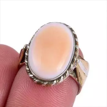 Natural Pink Opal Gemstone Two Tone 925 Sterling Silver Jewelry Ring Size 6 m8J27
