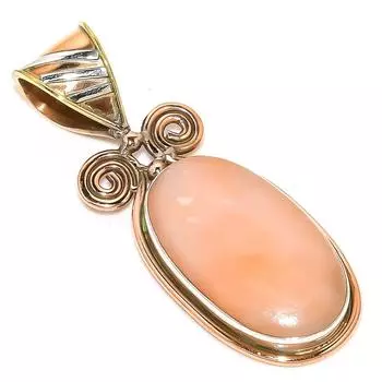 Natural Pink Opal Gemstone Two Tone 925 Solid Sterling Silver Pendant 1.75 s0L30