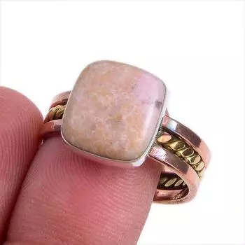 Natural Pink Opal Gemstone Two Tone 925 Sterling Silver Jewelry Ring S.10 C2h09