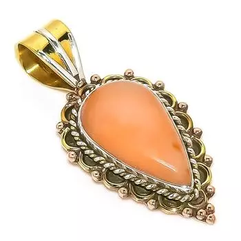 Natural Pink Opal Gemstone Two Tone 925 Solid Sterling Silver Pendant 1.50 t3E56