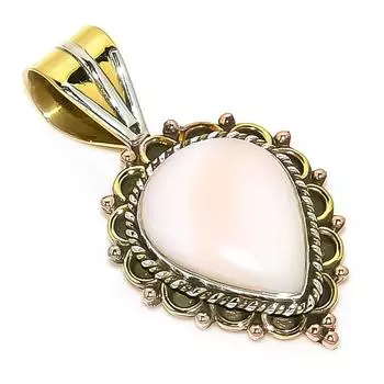 Natural Pink Opal Gemstone Two Tone 925 Solid Sterling Silver Pendant 1.50 f0e88