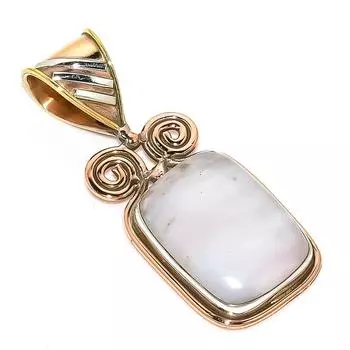 Natural Pink Opal Gemstone Two Tone 925 Solid Sterling Silver Pendant 1.75 R6n94