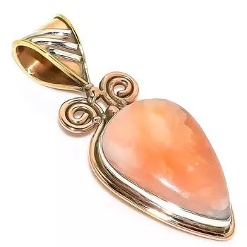 Natural Pink Opal Gemstone Two Tone 925 Solid Sterling Silver Pendant 2 j8q48
