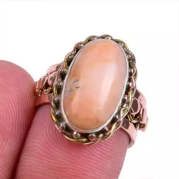 Natural Pink Opal Gemstone Two Tone 925 Sterling Silver Jewelry Ring Size 6 F7R98