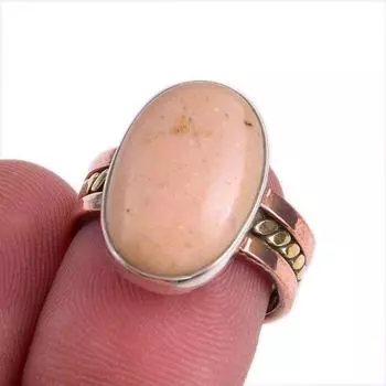 Natural Pink Opal Gemstone Two Tone 925 Sterling Silver Jewelry Ring S.6.5 W7v58