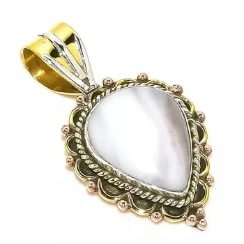 Natural Pink Opal Gemstone Two Tone 925 Solid Sterling Silver Pendant 1.50 h6u81