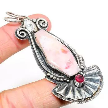 Natural Pink Opal,Pink Rubillite Gemstone 925 Sterling Silver Pendant 3.07 a7p67