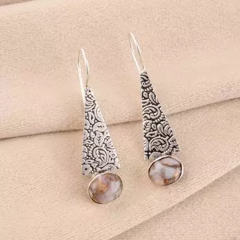 Natural Pink Opal Turquoise Gemstone 925 Sterling Silver Jewelry Earrings 1.9 EE-165-46