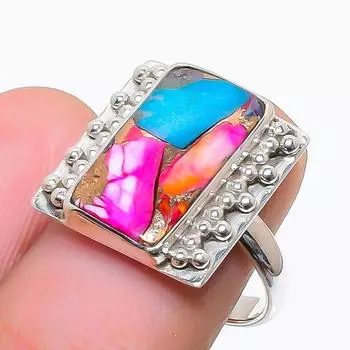 Natural Pink Oster Turquoise Gemstone 925 Sterling Silver Designer Ring Size 6 US 6 US