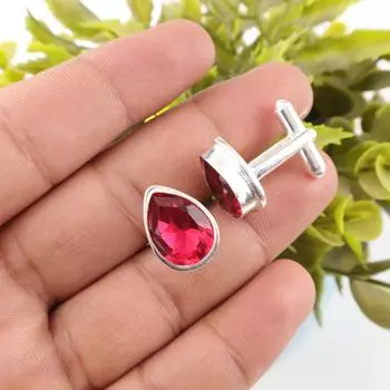 Natural Pink Rubellite Gemstone 925 Sterling Silver Handcrafted Cufflinks 0.66 CL-6-1