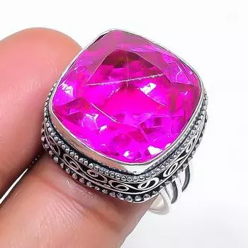 Natural Pink Rubillite Gemstone 925 Sterling Silver Jewelry Ring Size 7 U1C93