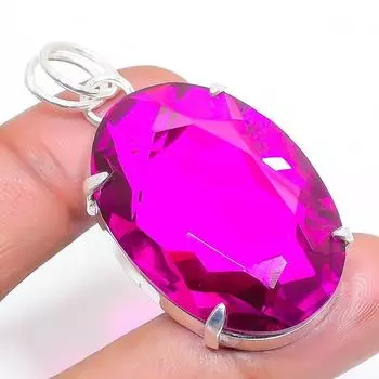 Подвеска из натурального розового рубиллита из стерлингового серебра 925 пробы 1,97 дюйма r1r67