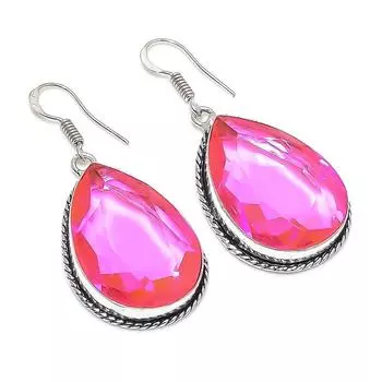 Natural Pink Rubillite Gemstone 925 Sterling Silver Jewelry Earring 1.97 H6z41