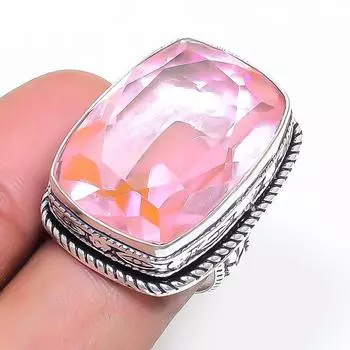 Natural Pink Rubillite Gemstone 925 Sterling Silver Jewelry Ring Size 6 m3Y93