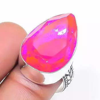 Natural Pink Rubillite Gemstone 925 Sterling Silver Jewelry Ring Size 7 Y0D35
