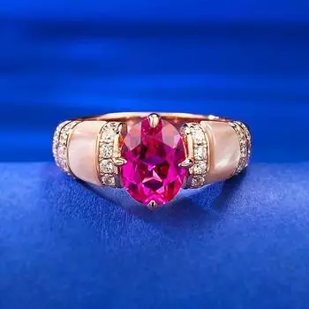 Natural Pink Shell Rupee Red Diamond Ring with European and American Style Premium 925 Sterling Silver Goddess Ladies 5