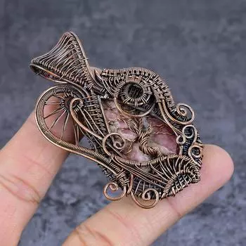 Natural Pink Thulite Gemstone Copper Wire Wrap Jewelry Pendant 2.80 e7j16